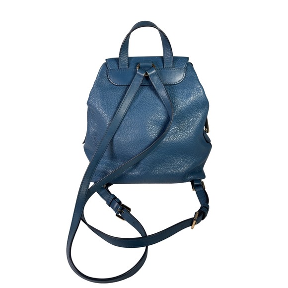 Michael Kors Blue Pebbled Leather Backpack Gold Hardware Medium Sz Picnic Travel - Picture 2 of 9